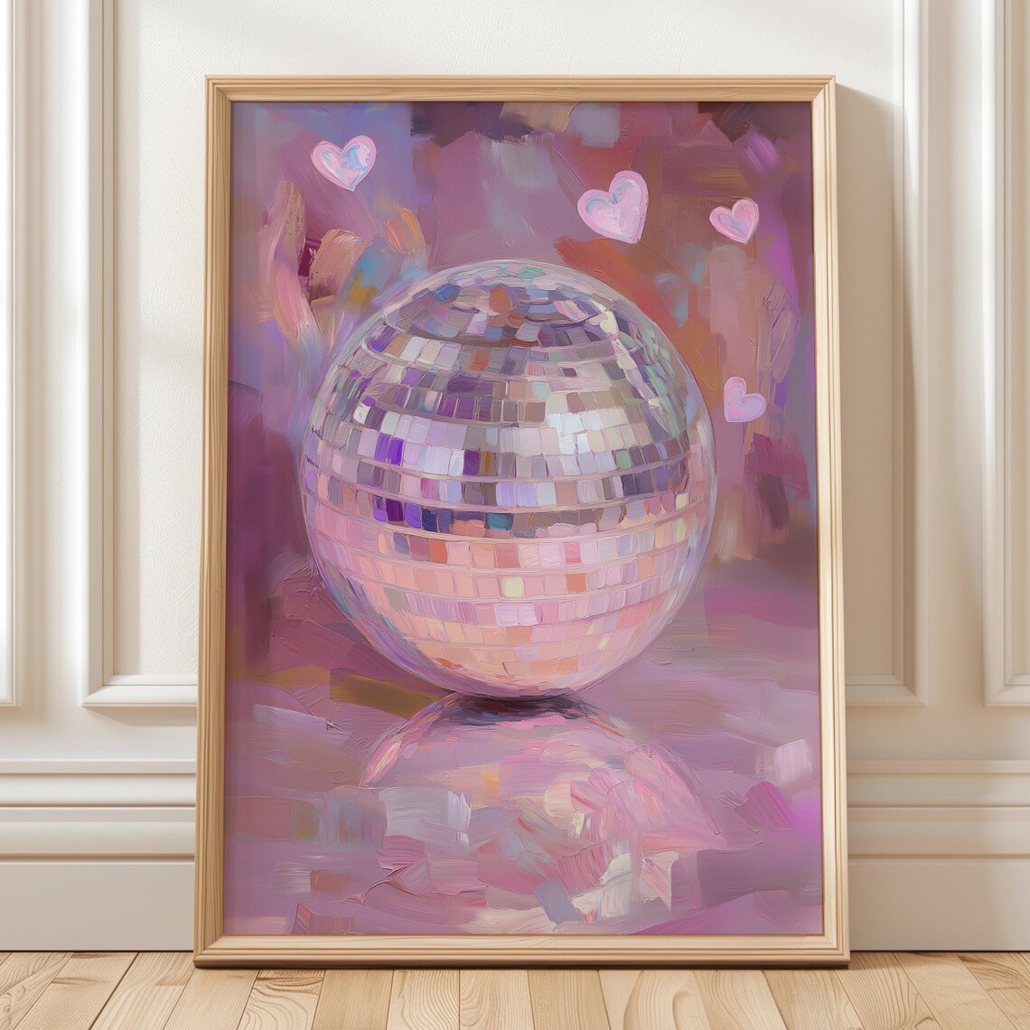 Pink Disco Ball With Hearts, Retro Decor Poster