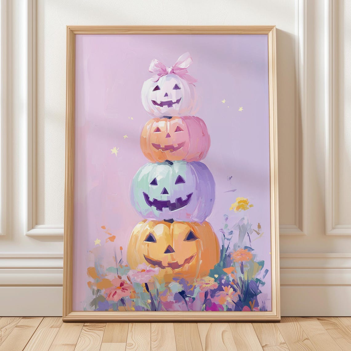 Pastel Stacked Pumpkins Cute Halloween Jack O Lantern Poster