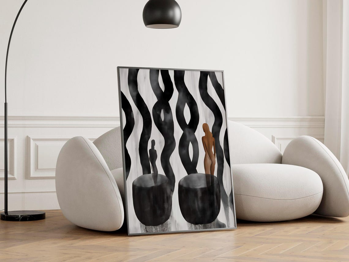 Figurative Black and White Abstract Human Forms Minimalist Art Poster