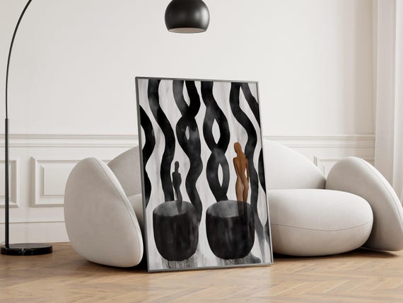 Figurative Black and White Abstract Human Forms Minimalist Art Poster