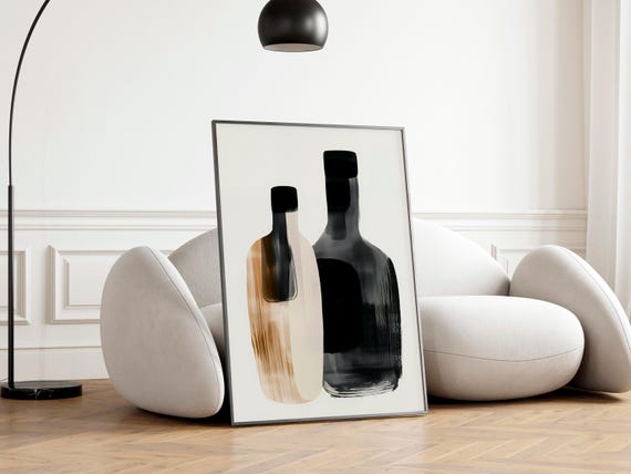 Japandi Wall Art Bottle Silhouette Print Minimalist Japanese Poster For Contemporary Decor Abstract Bar Cart