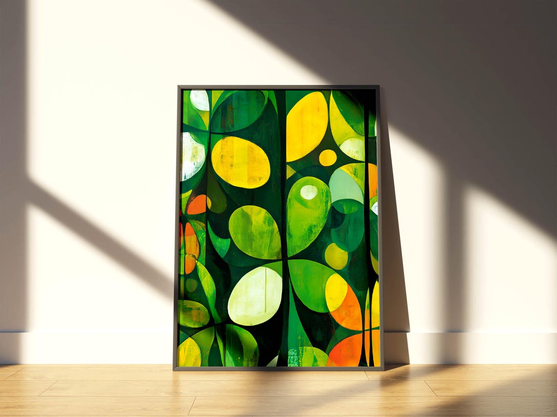 Vivid Green Yellow Orange Organic Blobs Abstract Nature Art Poster
