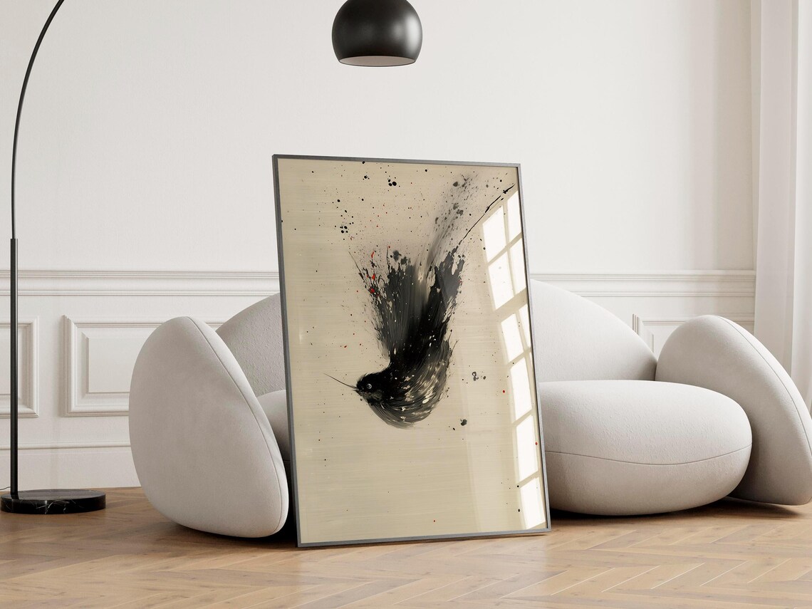 Wabi Sabi Japandi Bird Abstract Art Print