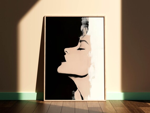 Black White Minimalist Woman Profile Abstract Portrait Poster