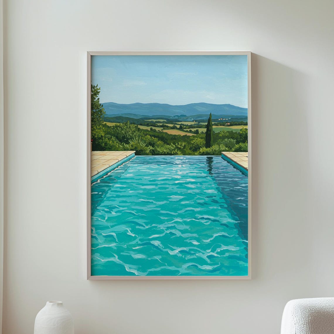 Turquoise Infinity Pool Overlooking a Tuscan Countryside Villa Poster