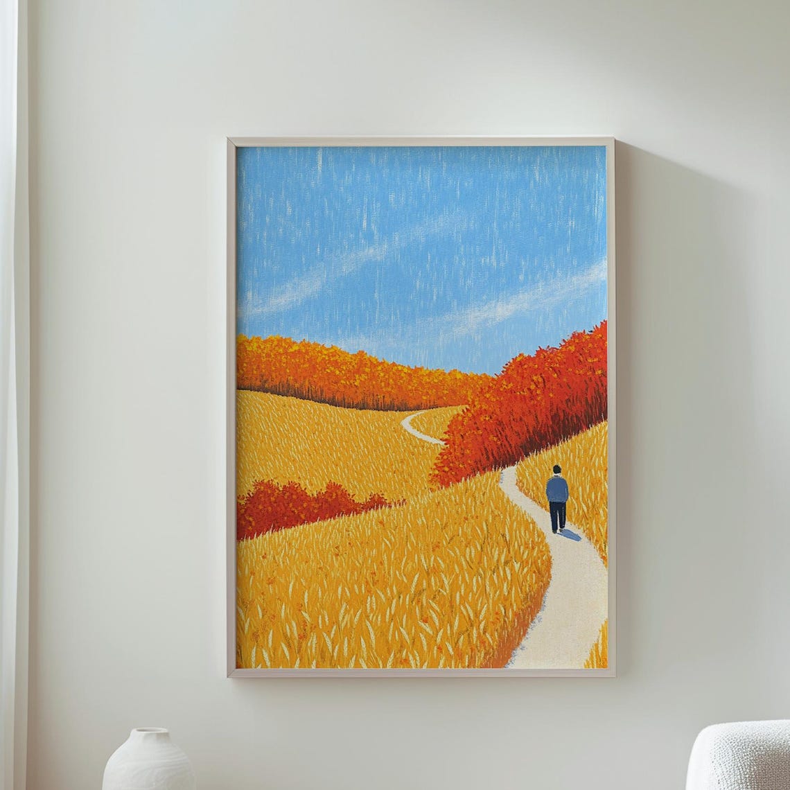 Autumn Gold Wheat Field Path With Solitary Walker Art Poster