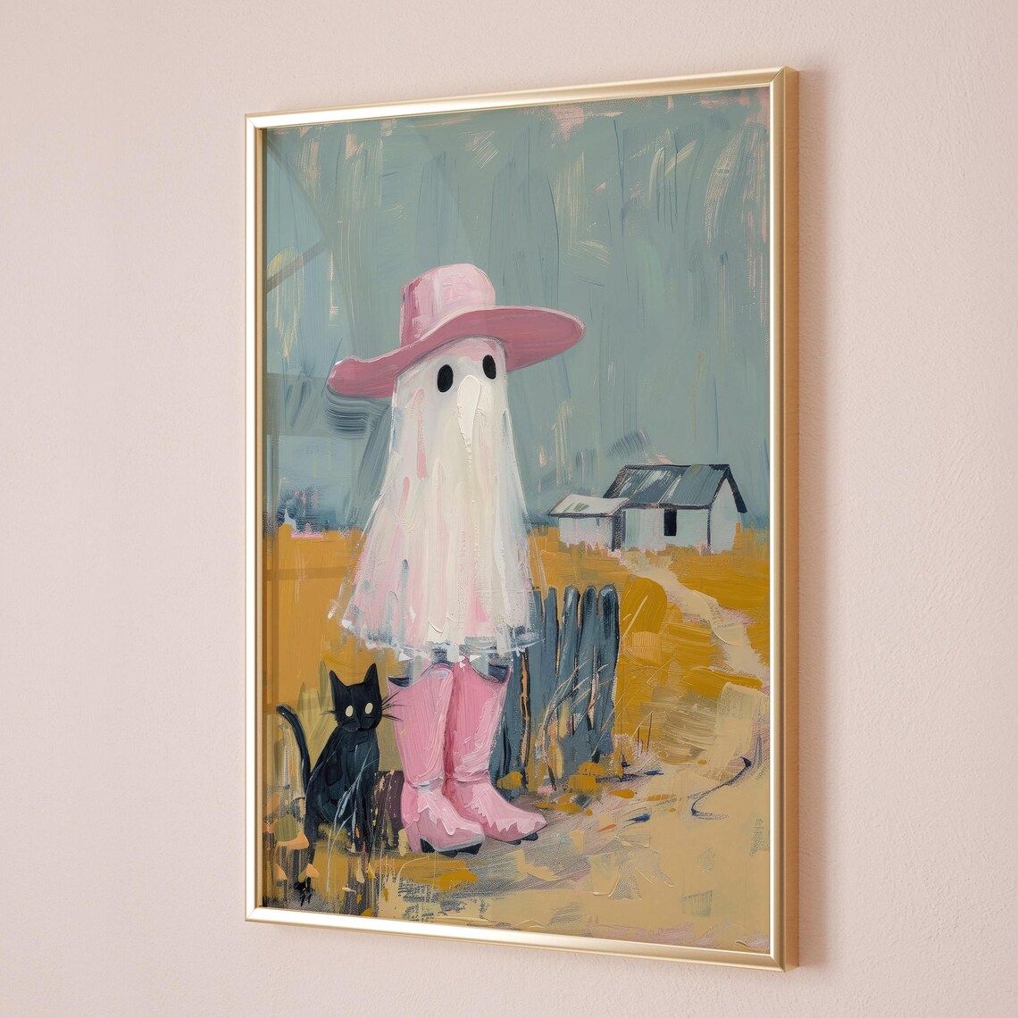 Cowgirl Ghost With Black Cat Farmhouse Halloween Wall Art Poster - Image 3