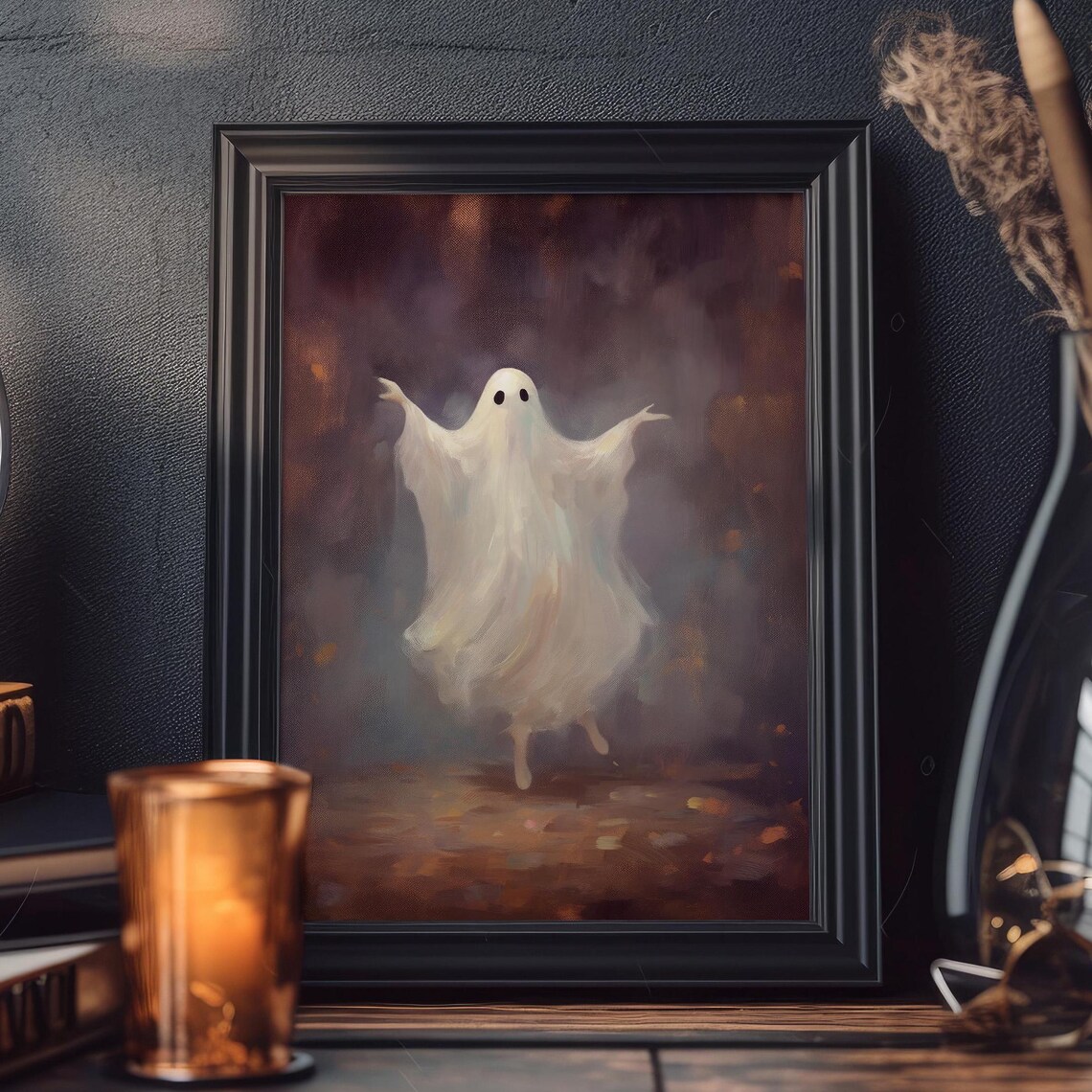 Dancing Ghost Vintage Halloween Painting Spooky Cute Fall Night Art Poster - Image 5