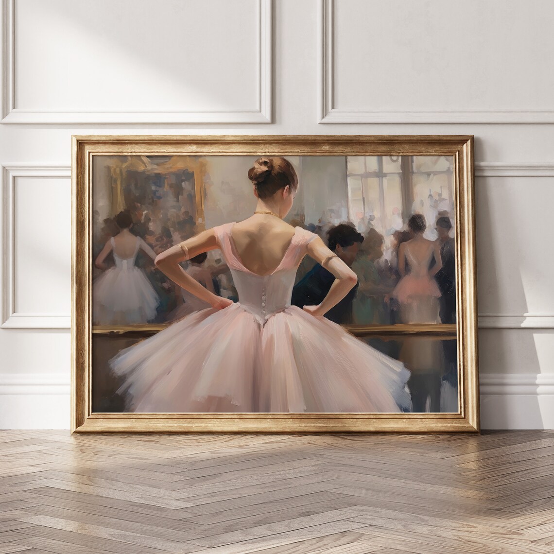 Ballerina in Pink Tutu Hands on Hips in Mirrored Dance Studio Oil Poster - Image 2