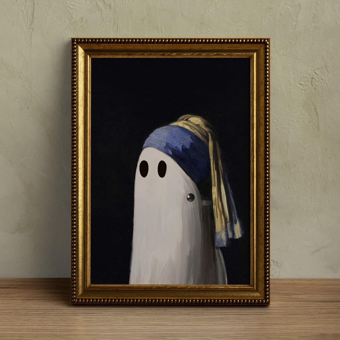 Cute Ghost With A Pearl Earring Funny Halloween Wall Art Print