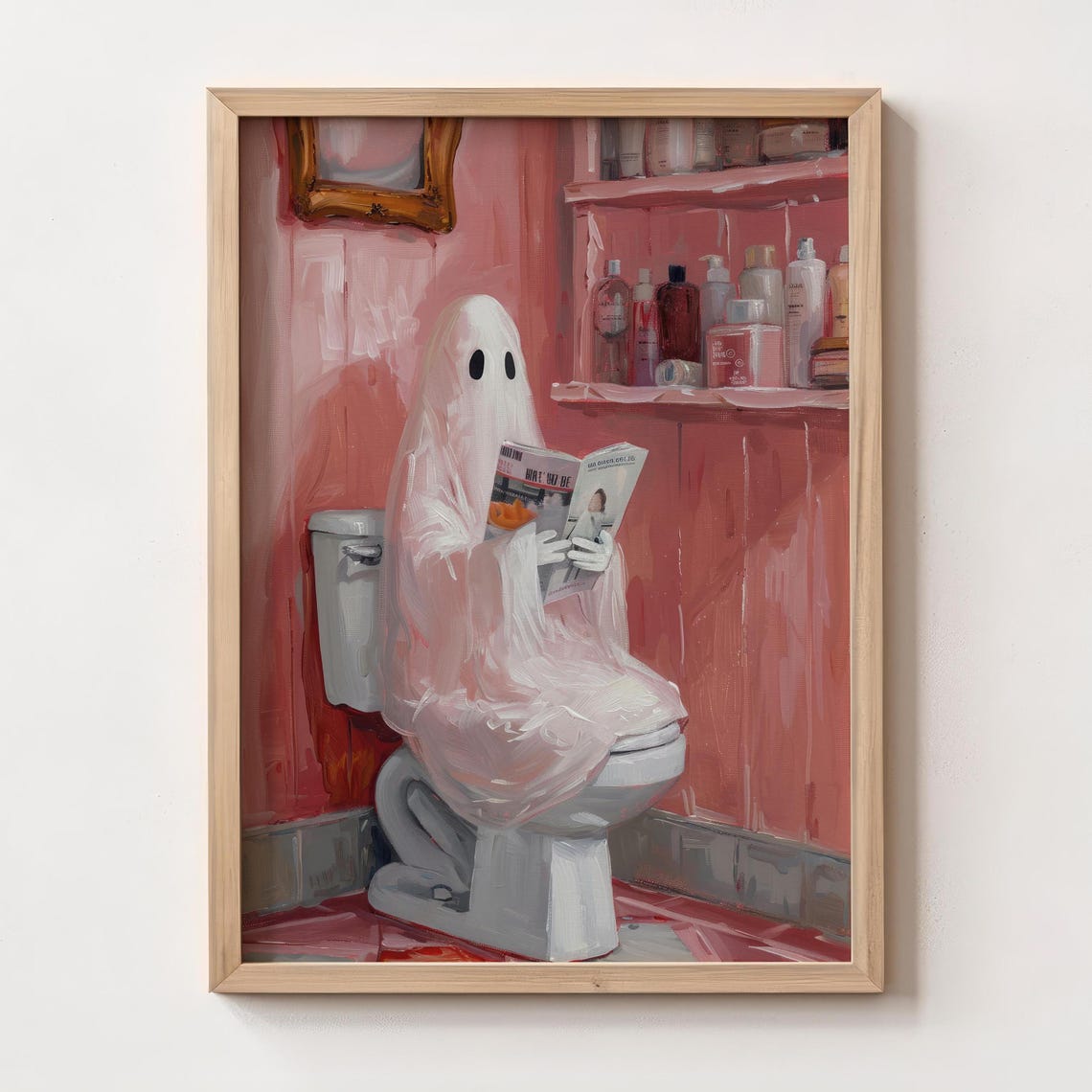 Ghost In Bathroom Girly Wall Art Preppy Halloween Decor Cute Ghost Poster Trendy Pink Bathroom Wall Art Spooky - Image 4