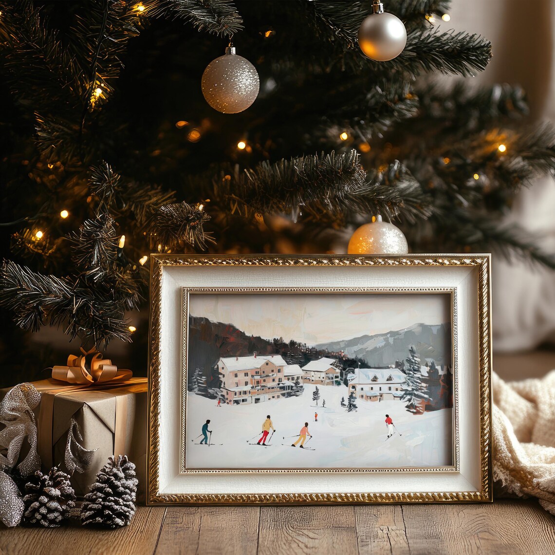 Retro Ski Resort Vintage Winter Landscape Art Print - Image 5