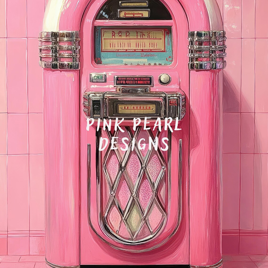 Pink Jukebox Retro Preppy Room Art Print - Image 6