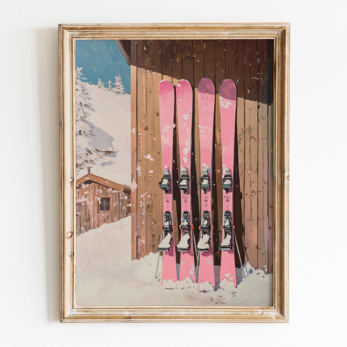 Retro Pink Ski Vintage Skiing Poster, Preppy Decor