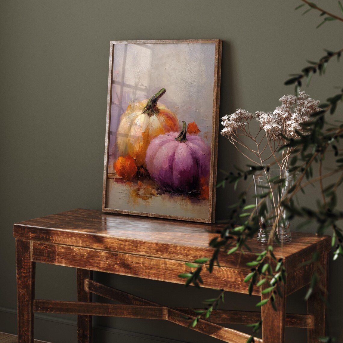 Pastel Pumpkins Still Life Cream Pink Purple Fall Harvest Kitchen Poster - Image 3