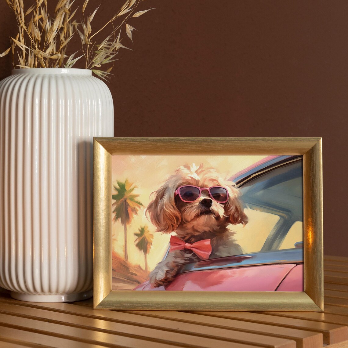 Cute Cavapoo Girly Art Print, Retro Summer Style - Image 3