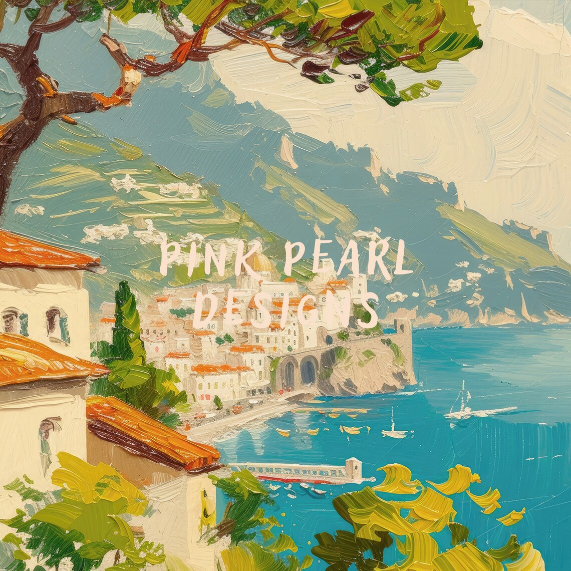 Amalfi Coast Town Domed Church Red Roofs Blue Sea Travel Poster - Image 8