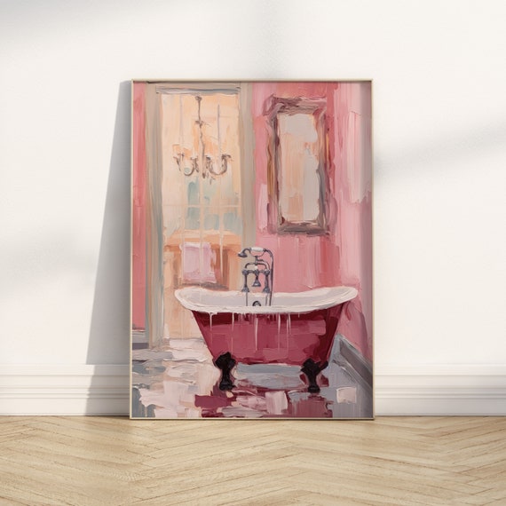 Pink Vintage Girly Bathroom Art Print, Coquette Aesthetic