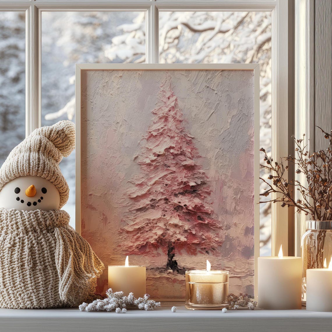 Pink Textured Christmas Tree Minimalist Holiday Wall Art Poster
