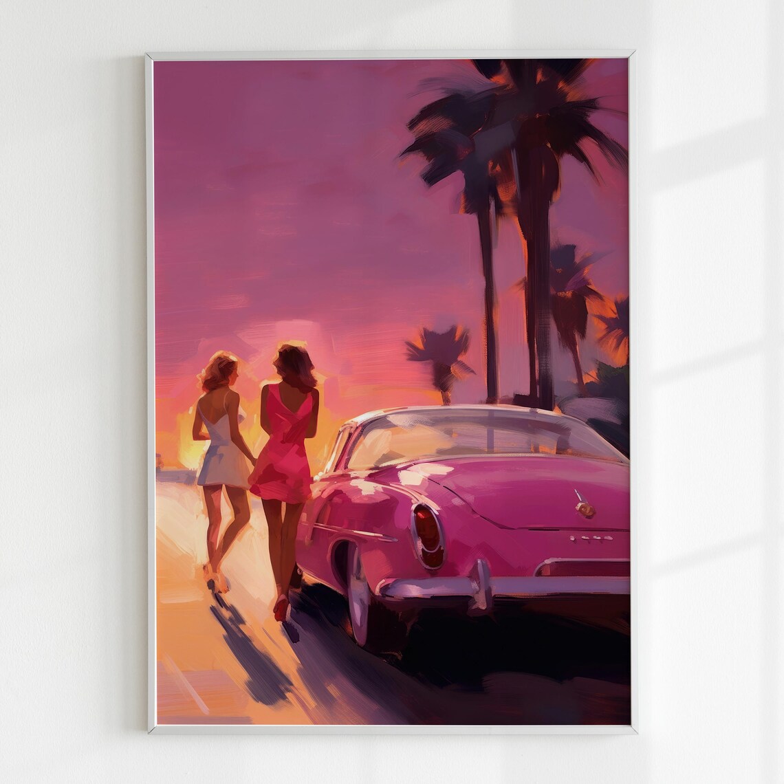 Palm Springs Sunset Magenta Pink Vintage Car Women Wall Art Print - Image 5