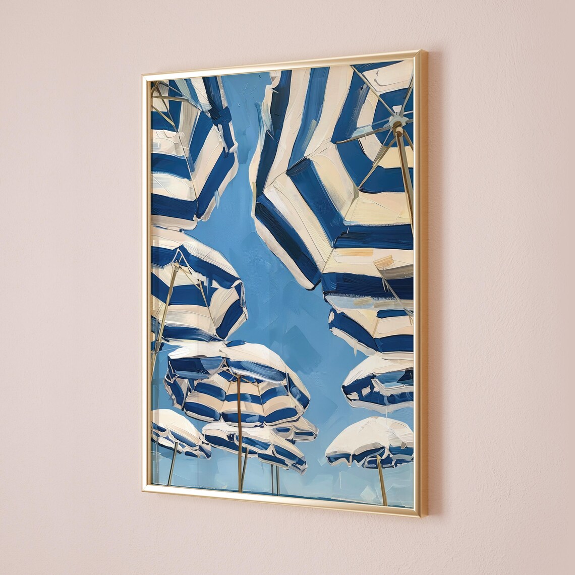 Navy Beach Umbrellas Preppy Summer Art Print - Image 5