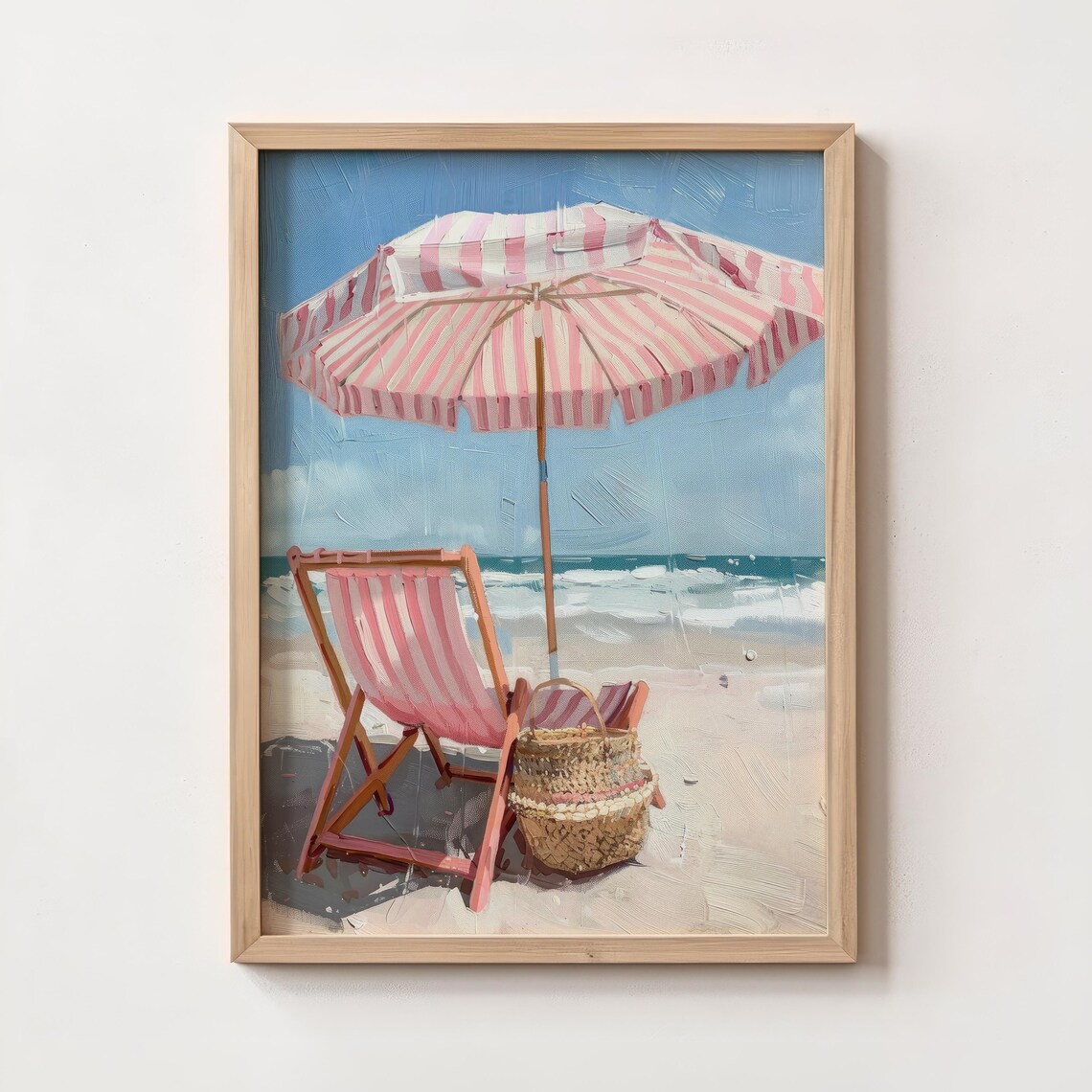 Pink Beach Umbrella Chair Coastal Summer Art Print - Image 4