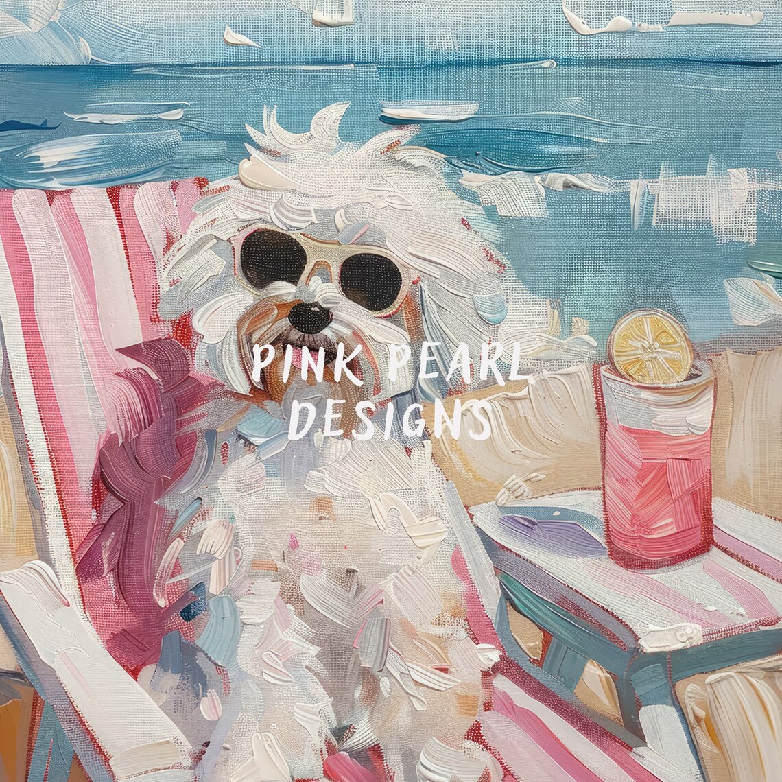 White Dog With Sunglasses Cocktail Beach Art Print - Image 6