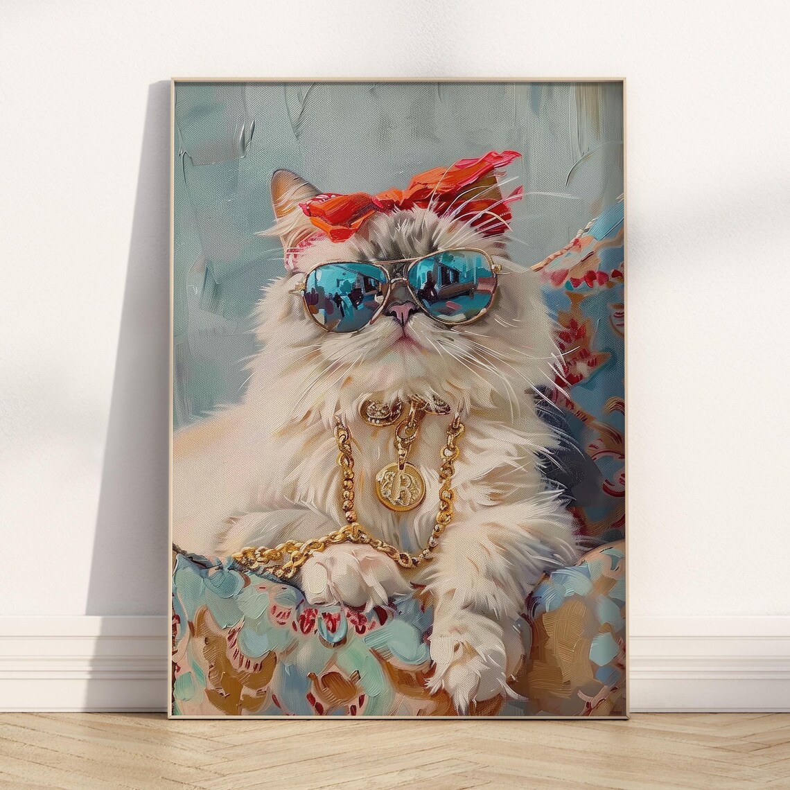 Cool Cat With Sunglasses, Vintage Girly Cat Art Print - Image 4