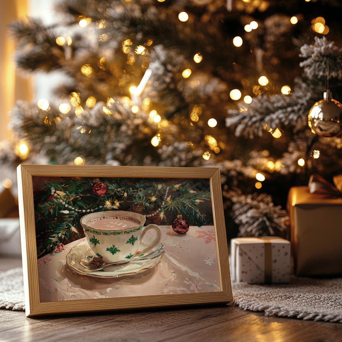 Hot Chocolate Cup By Decorated Christmas Tree Holiday Poster - Image 4