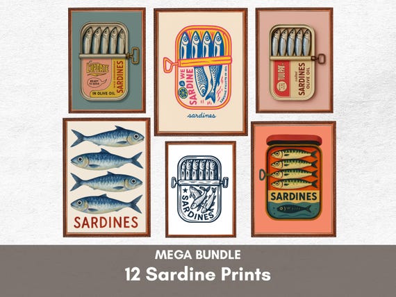 Sardines Retro Kitchen Art Print, Set of 12