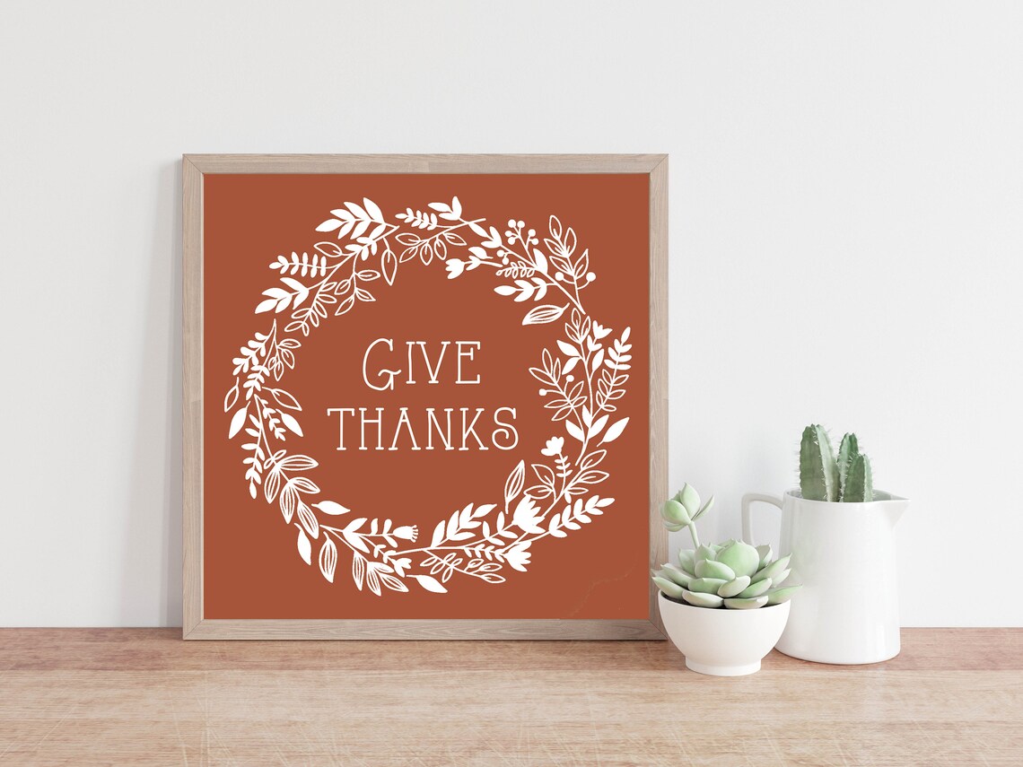 Give Thanks Botanical Wreath Rust Brown Autumn Thanksgiving Sign Poster - Image 2