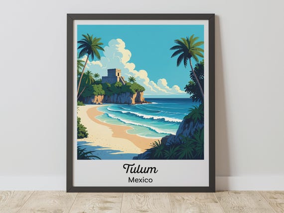 Tulum Vintage Travel Poster, Mexico Wall Art