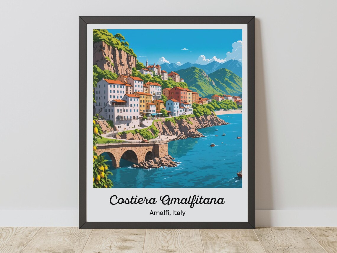 Amalfi Coast Vintage Travel Poster, Italy Lovers