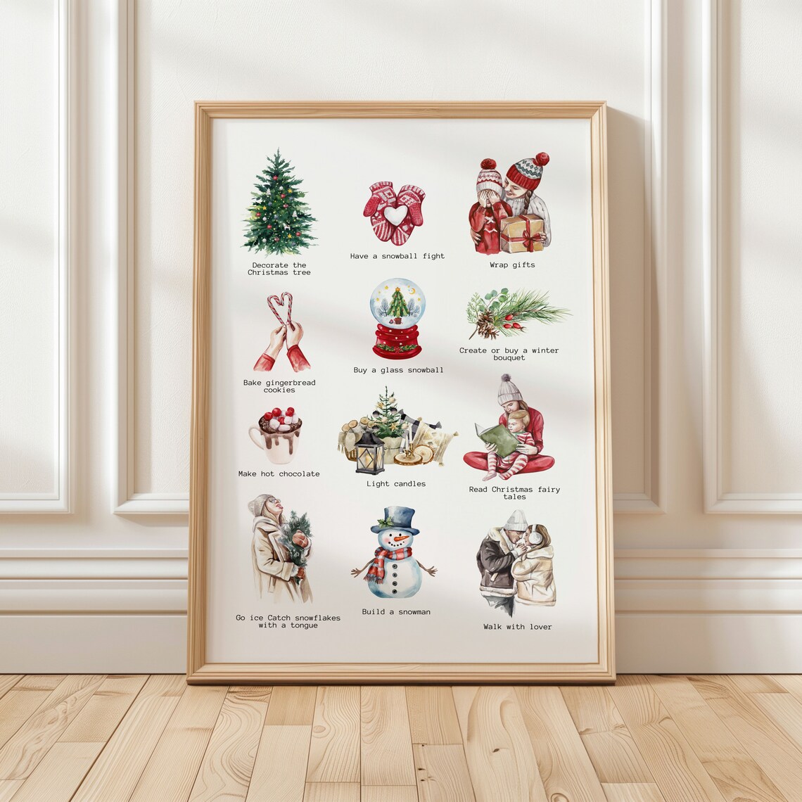 Christmas Bucket List Watercolor Cozy Holiday Activities Poster - Image 2