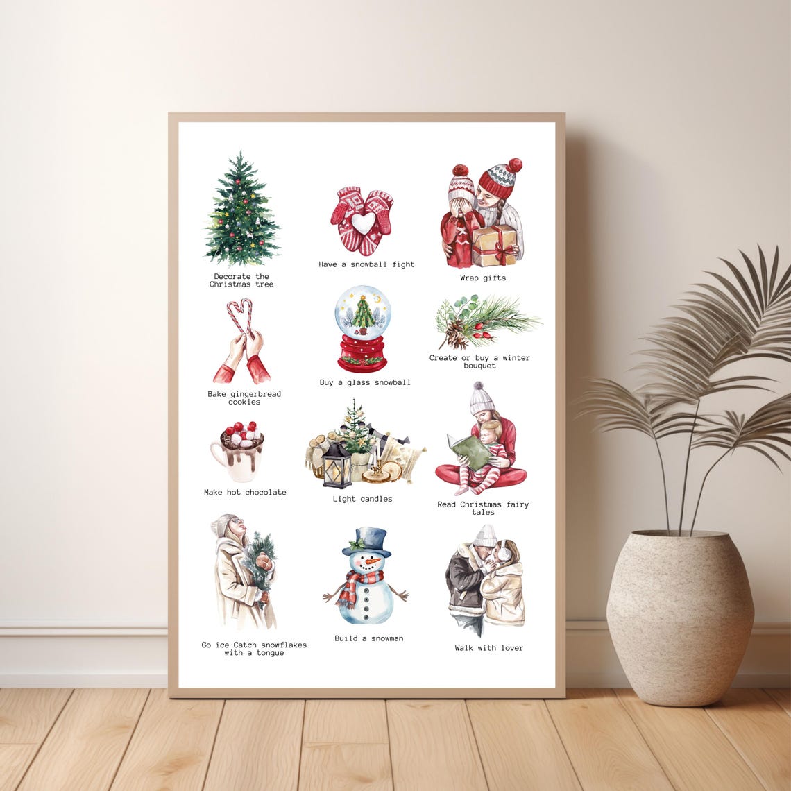 Christmas Bucket List Watercolor Cozy Holiday Activities Poster