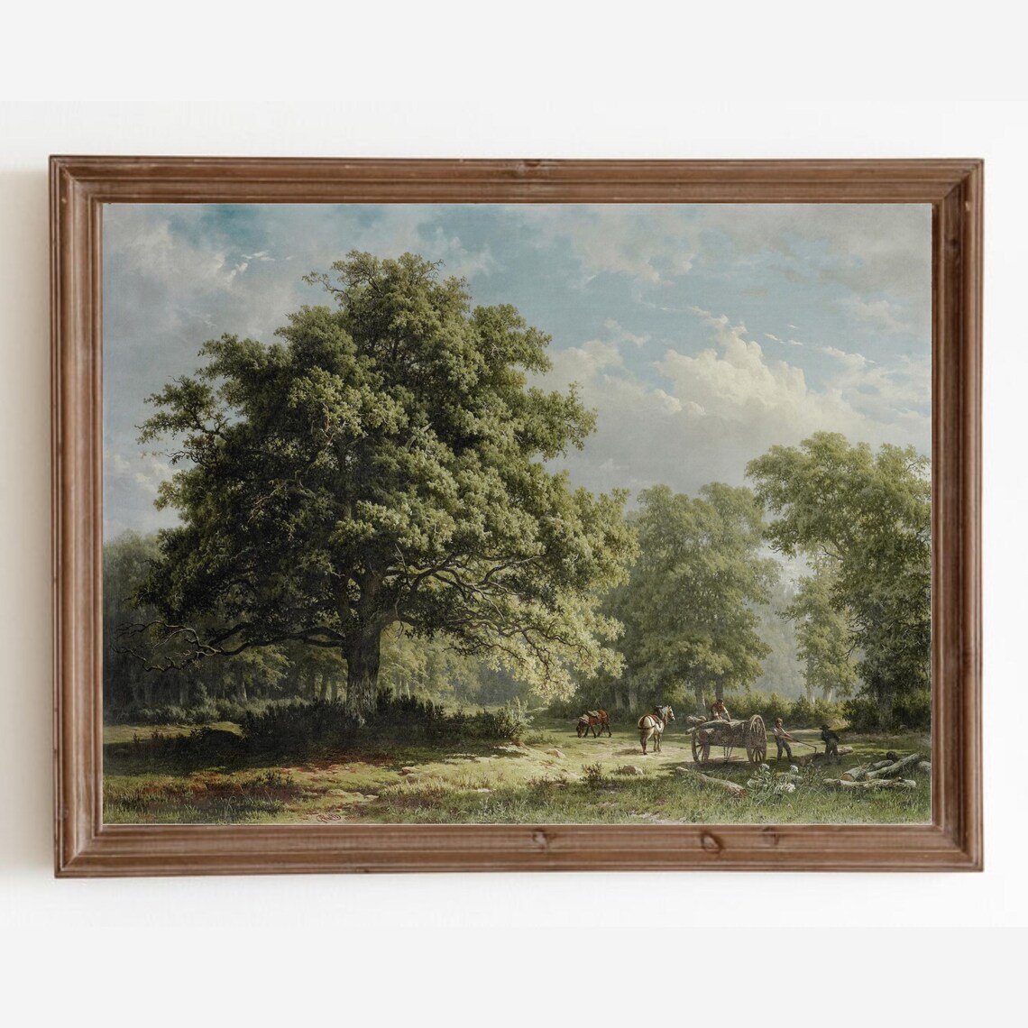 Vintage Oak Tree Landscape, Farmhouse Art Print