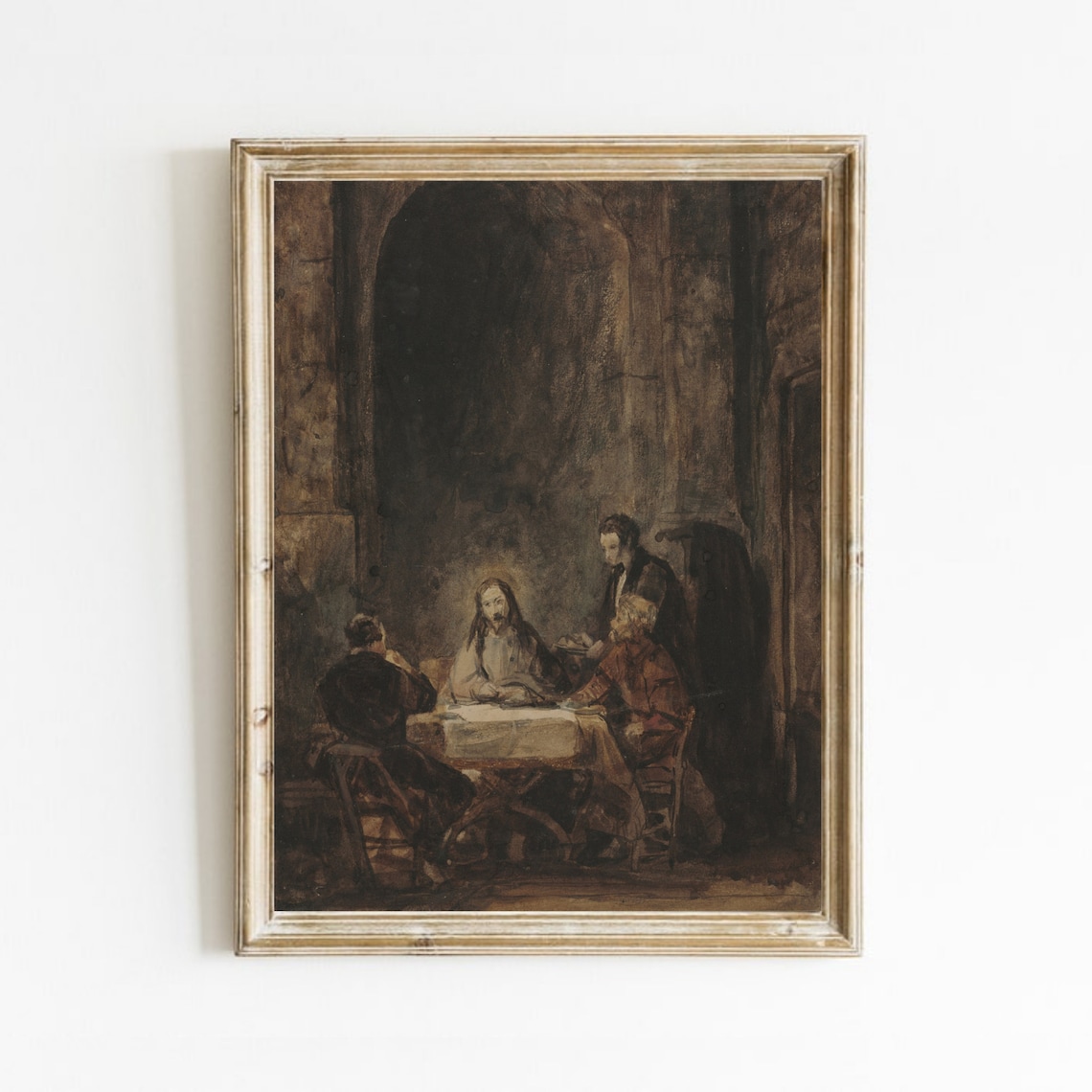 Christ At Emmaus Vintage Oil Painting Art Print