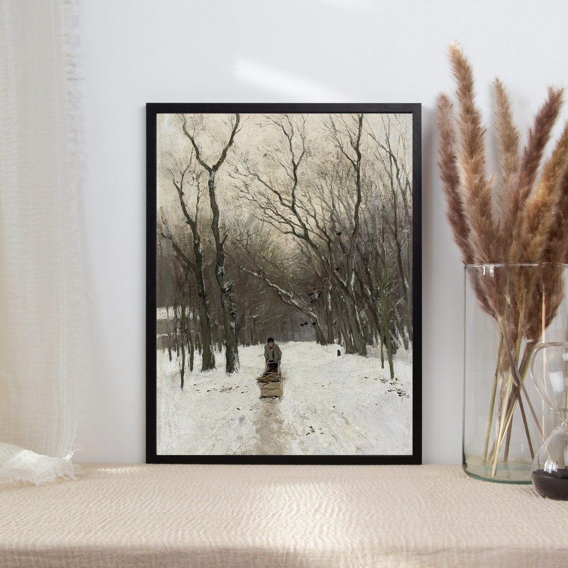Woodcutter Winter Forest Snow Bare Trees Vintage Landscape Art Poster - Image 2