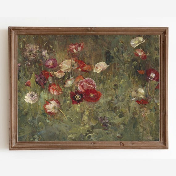 Bed Of Poppies Vintage Floral Landscape Art Print