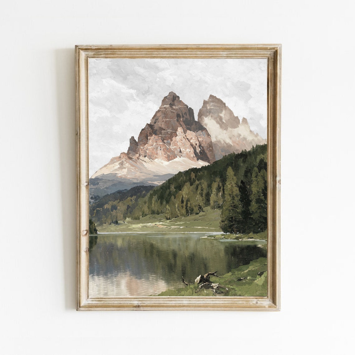 Rustic Mountain Landscape Painting Vintage Cabin Art Print Country Wall Decor Art Print Nature Painting Art