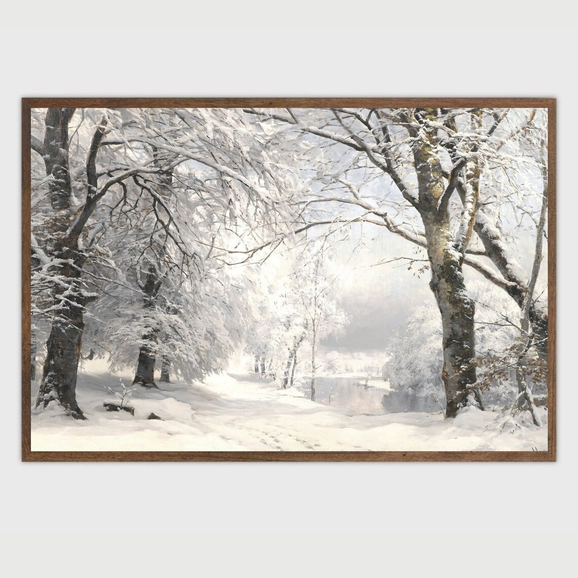 Snow Trees Vintage Winter Landscape Art Print - Image 2