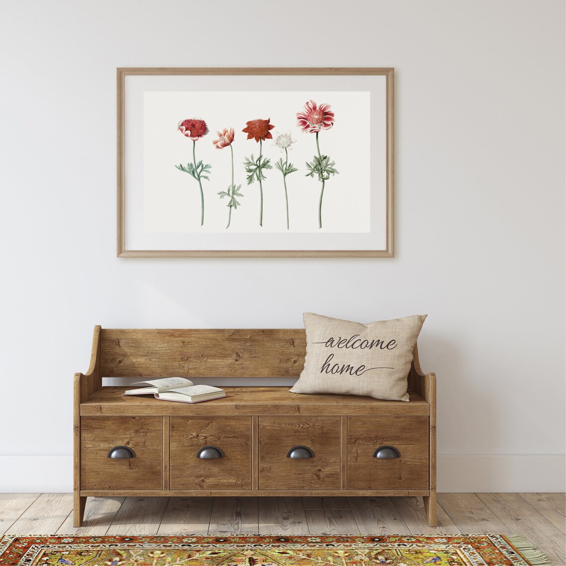 Vintage Red Anemone Botanical Illustration Antique Floral Art Poster - Image 2