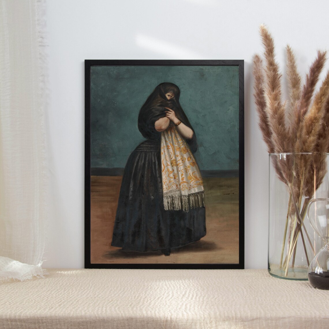 Spanish Lady In Black Veil With Embroidered Shawl Art Poster - Image 2