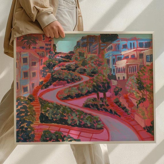 Lombard Street San Francisco Retro Mid-Century Art Print