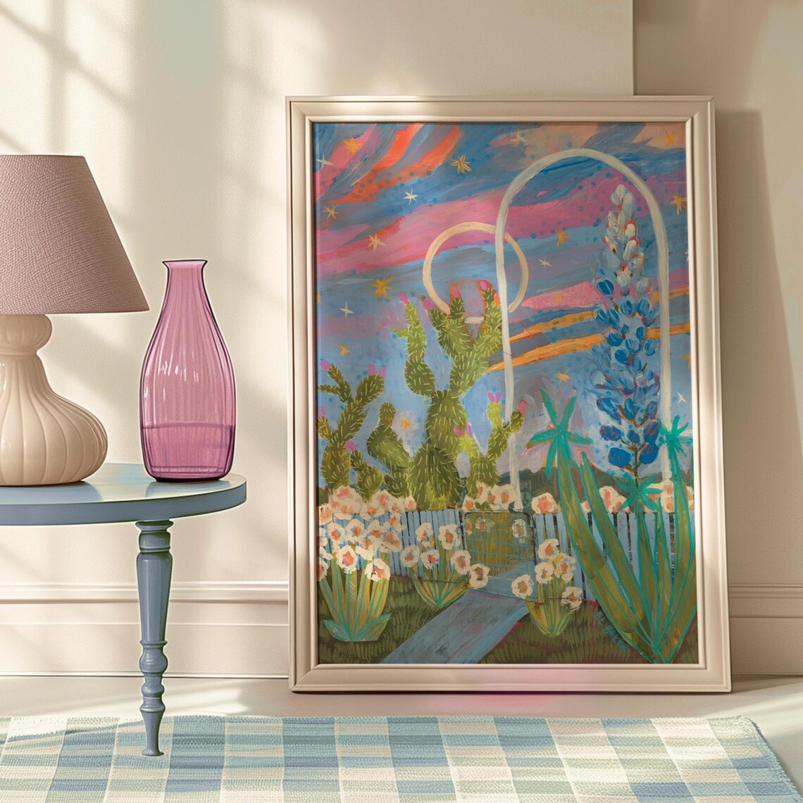 Bluebonnet Prickly Pear Sunset Art Print, Austin Texas