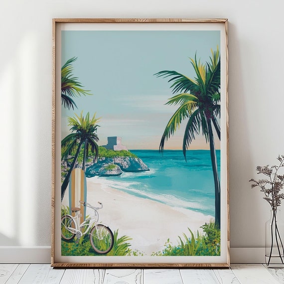 Tulum Illustration Poster Mexico Illustration Travel Print Mexico Print Tulum Illustration Mexico Art Print Playa Del Carmen Travel Art