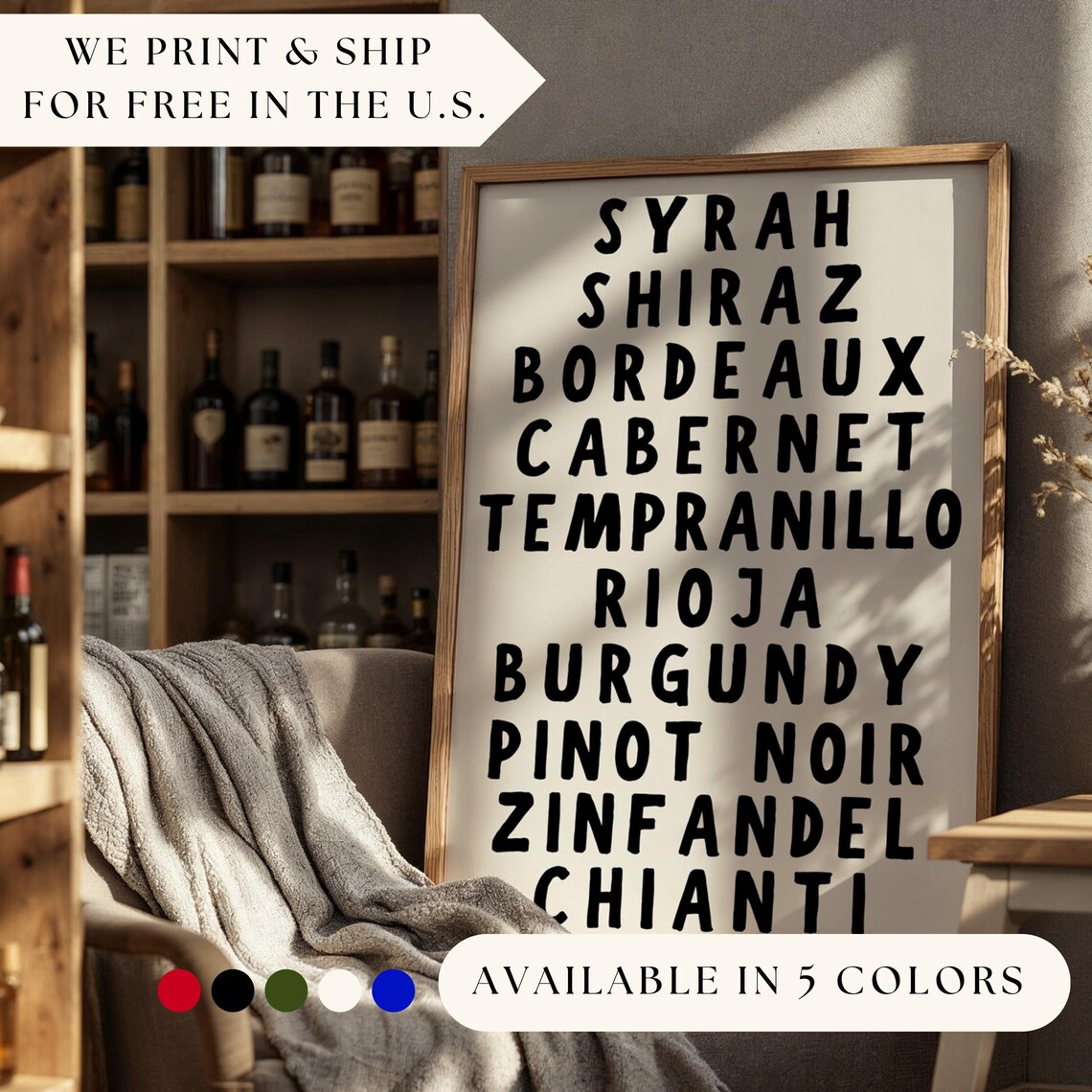 Wine List Cocktail Poster, Bar Cart Decor
