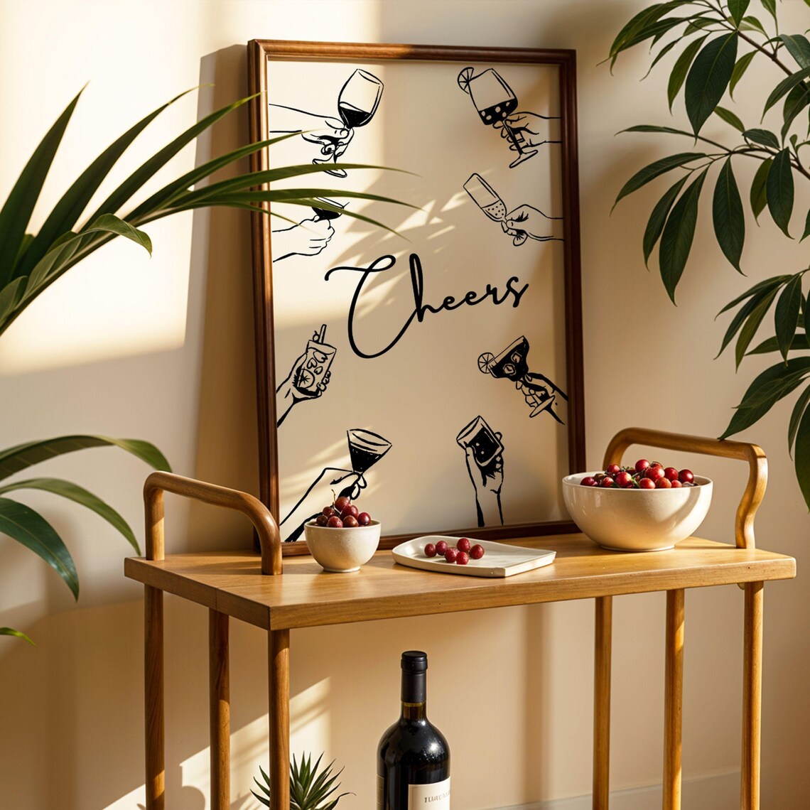 Cheers Retro Art, Preppy Bar Cart Cocktail Poster - Image 3