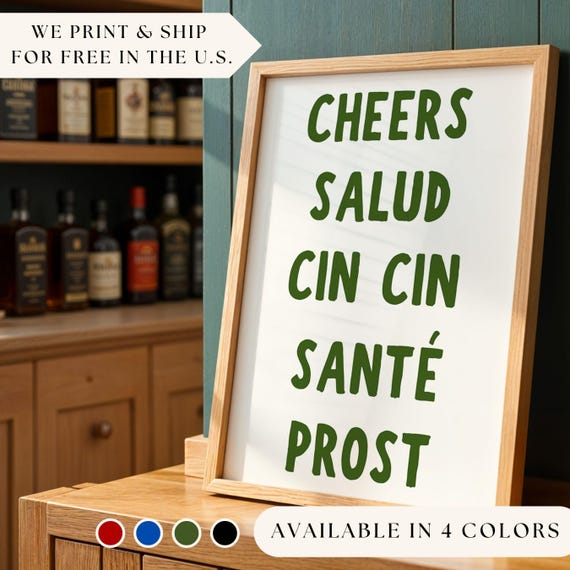 Cheers Print, Bar Cart Decor Wall Art