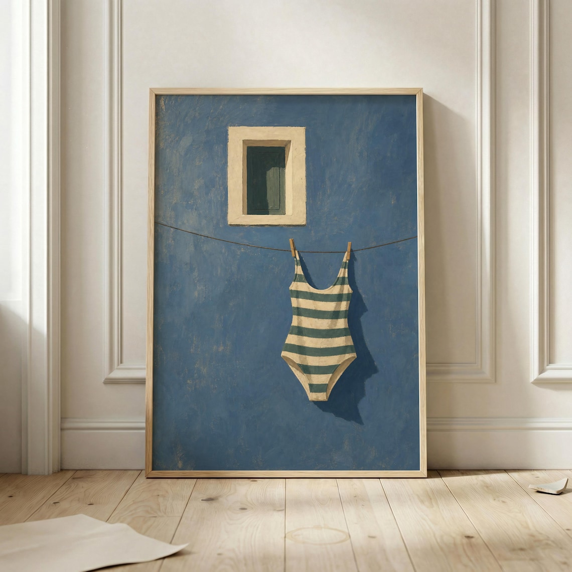 Striped Swimsuit Poster, Mediterranean Coastal Art Print